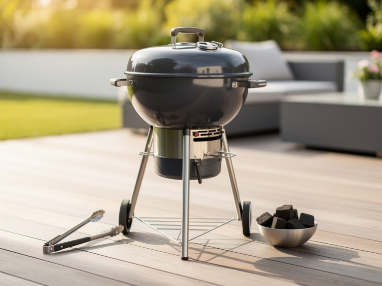 Barbecook Loewy 50 Schnellstart-Grill in moderner Outdoor-Landschaft beim Grillen