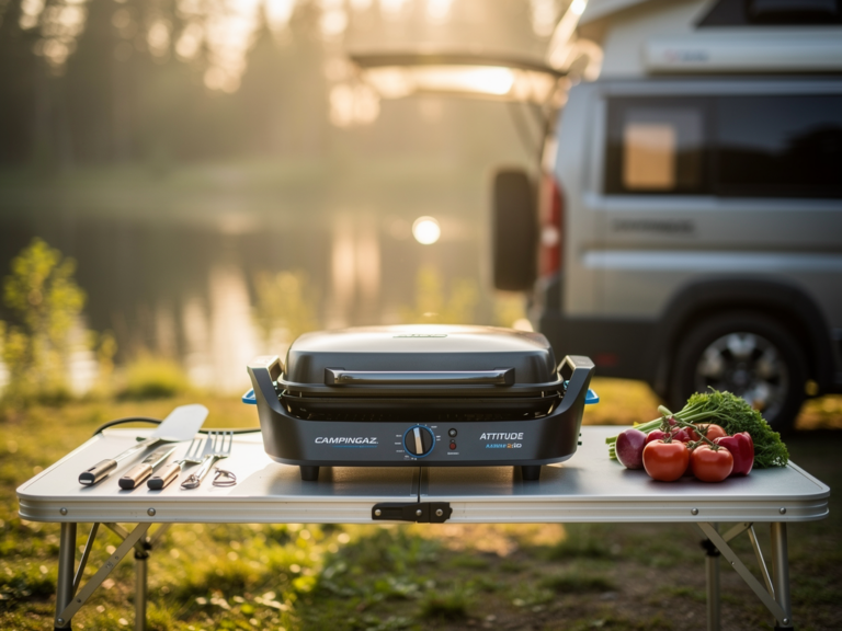 Campingaz Attitude 2go mobiler Elektrogrill beim Grillen unterwegs auf Campingplatz