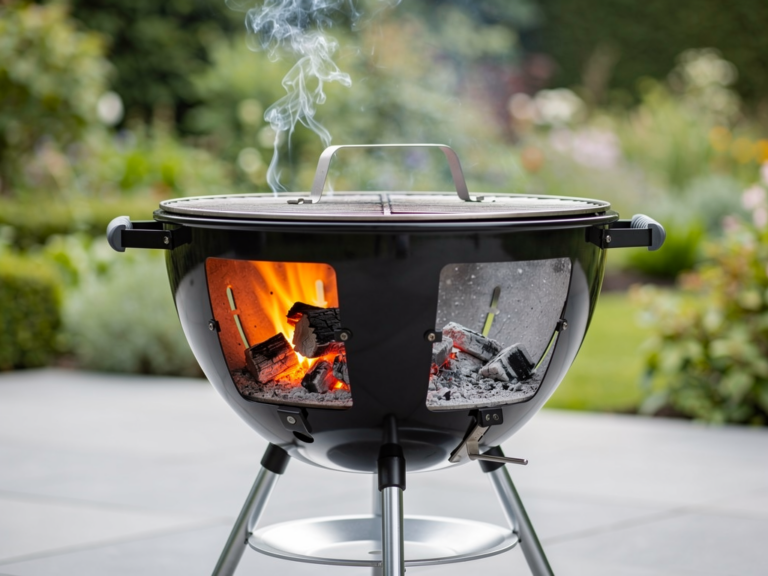 Dancook 1400 Kugelgrill mit verchromtem Rost beim Holzkohlegrillen im Test
