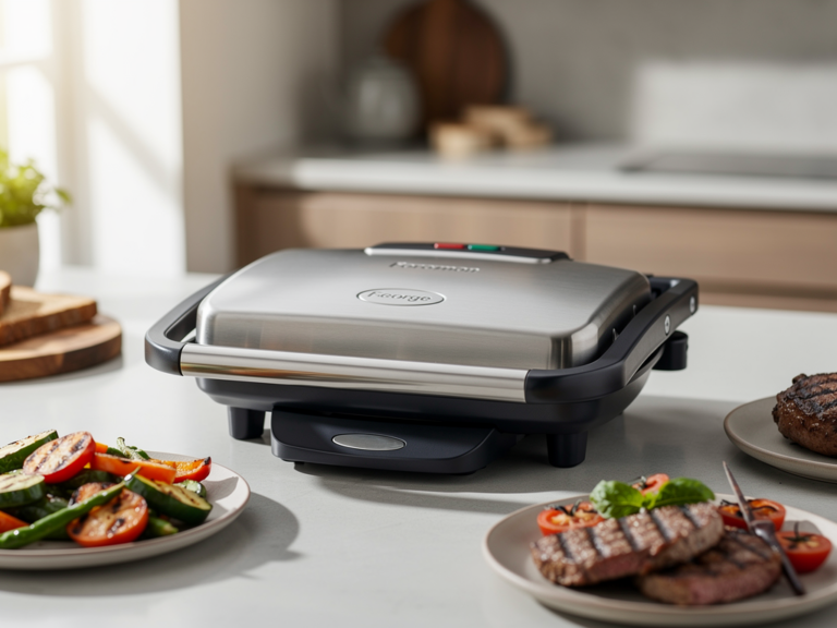 George Foreman 25000-56 Elektrogrill mit Grillgut in moderner Küche im Alltagstest