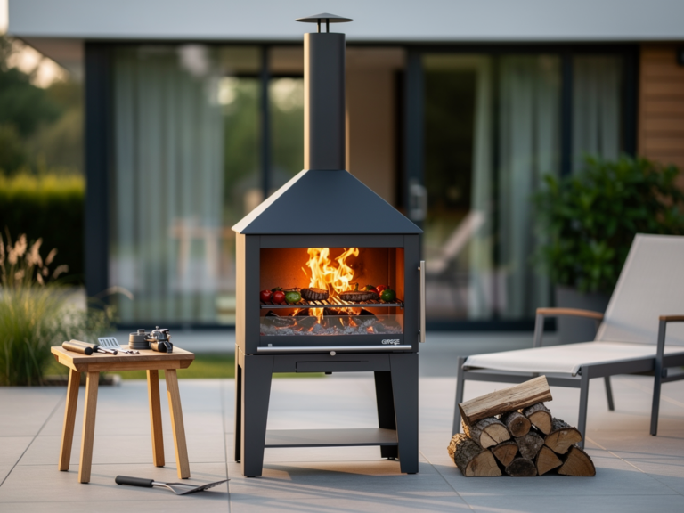Girse Design Edelstahl Kaminofen-Grill mit modernem Styling und praktischer Gartennutzung
