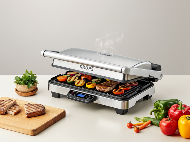 Krups FDK451 Silver Kontaktgrill in edlem Silber mit langlebiger Bauweise