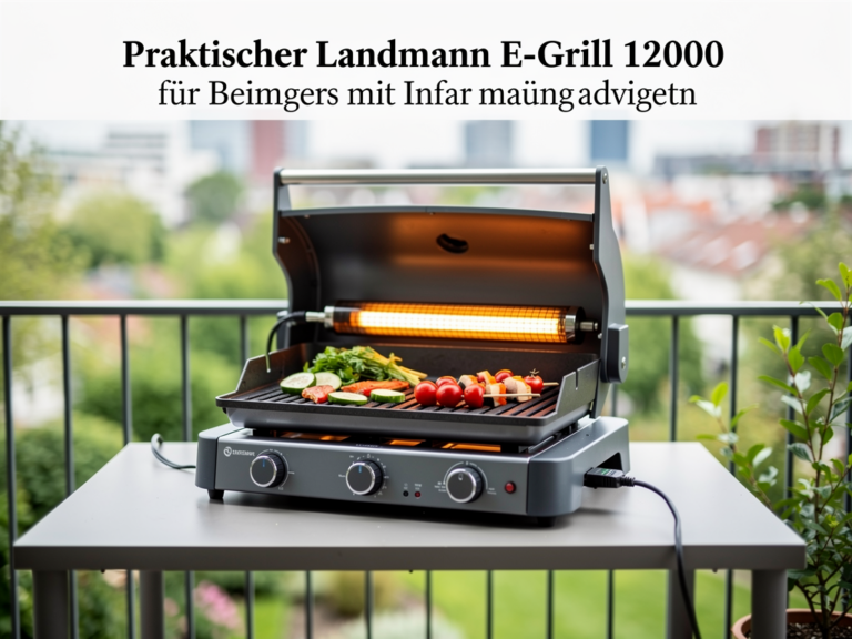 Landmann E-Grill 12000 kompakter Einsteiger-Elektrogrill auf Balkon mit Grillgut