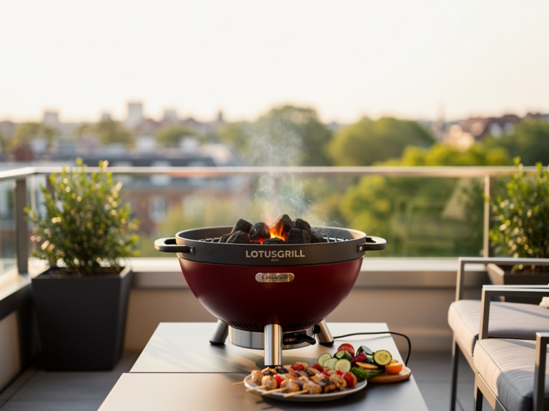 LotusGrill XL Smoke Less raucharmer Holzkohlegrill für Balkon und Terrasse