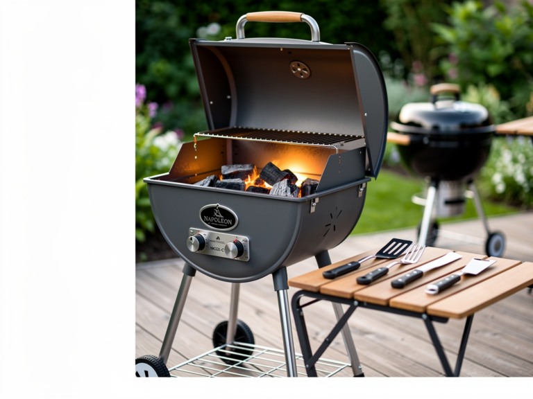 Napoleon NK22CK-C Holzkohle Kugelgrill auf stabilem Wagen mit höhenverstellbarem Gussrost