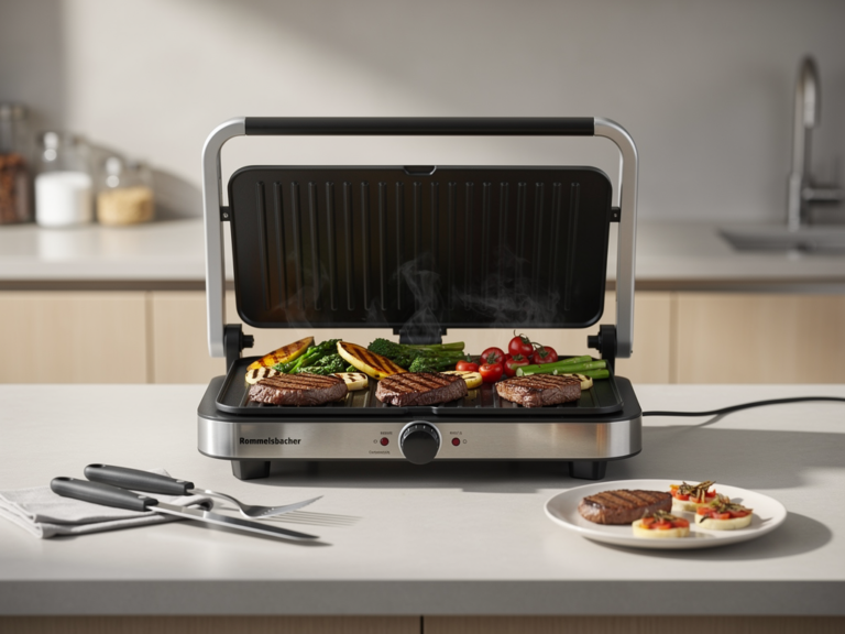 Rommelsbacher BBQ 2007/S kompakter Tischgrill im praktischen Einsatz auf Terrasse