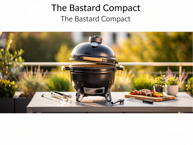 The Bastard Compact Keramikgrill im Einsatz auf kleiner Terrasse in natürlicher Umgebung