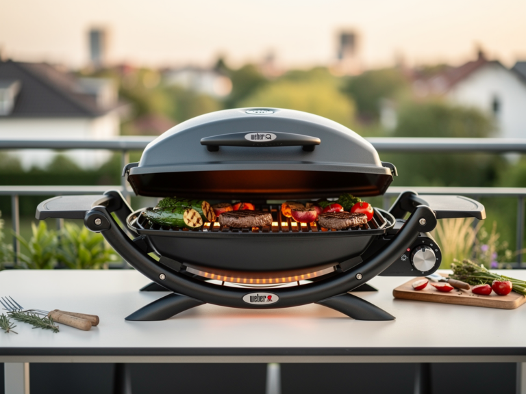 Weber Q 1400 Elektrogrill beim Grillen auf Terrasse im Praxistest